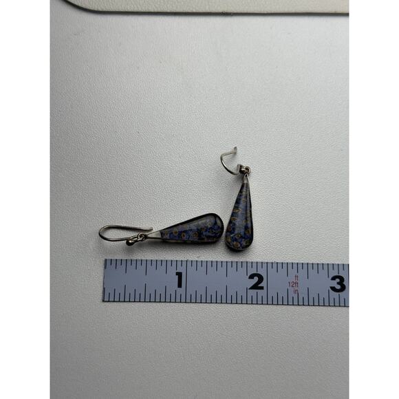 ATI Sterling Silver Pierced Hook Earrings Resin Blue Flowers - Picture 2 of 11